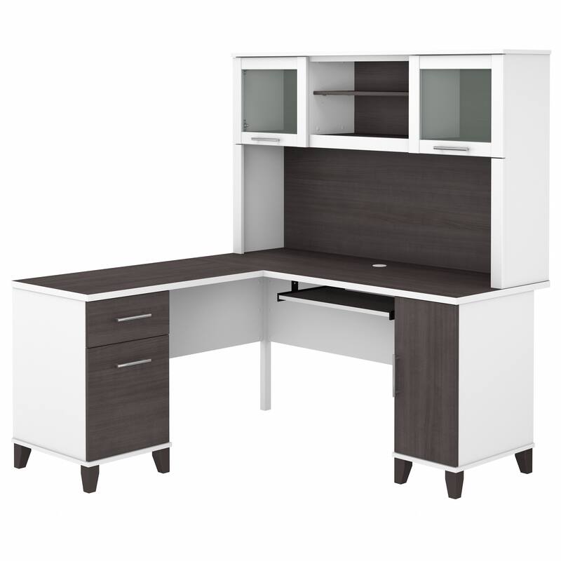 Bush Furniture Somerset 60W L Shaped Desk with Storage Hutch