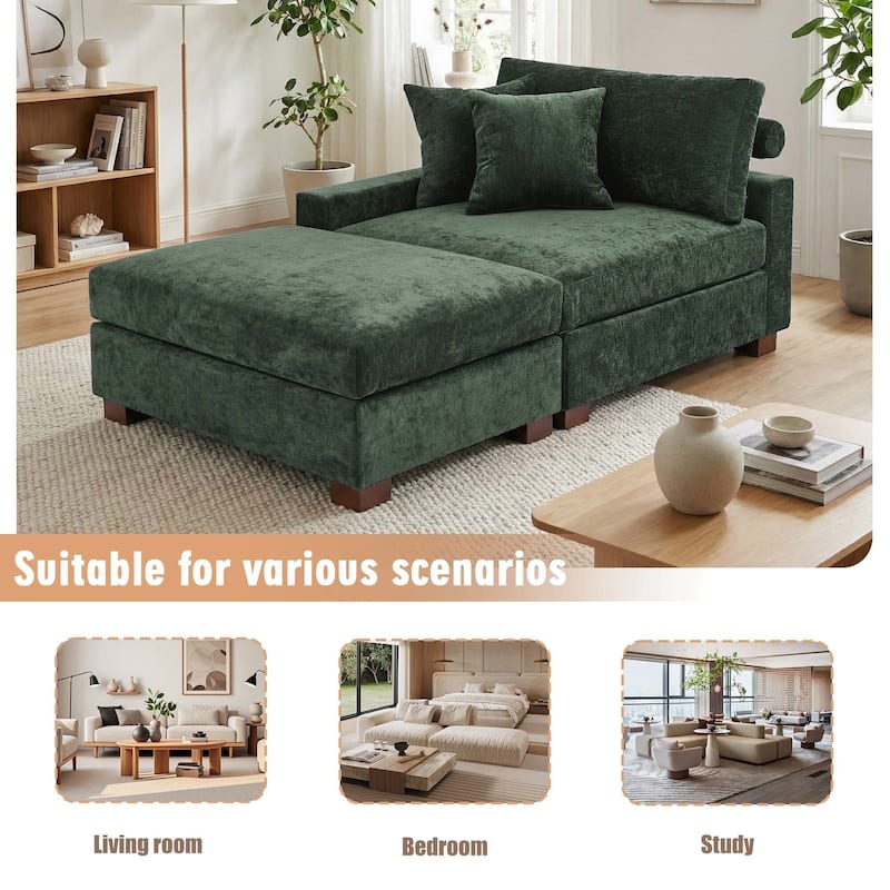 Oversized Chenille Modular Armchair And Ottoman Set Living Room Set
