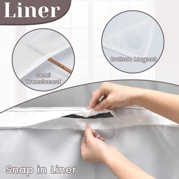 Black Slub Textured Shower Curtain 71x74 - Snap-In Liner, Hotel Style