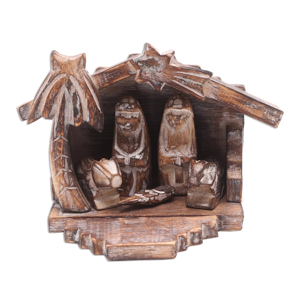 Wood nativity scene, 'Nativity in the Tropics' (6 pcs)