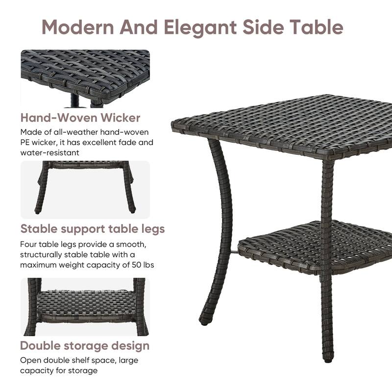 Outdoor Wicker Storage Side Table - Brown