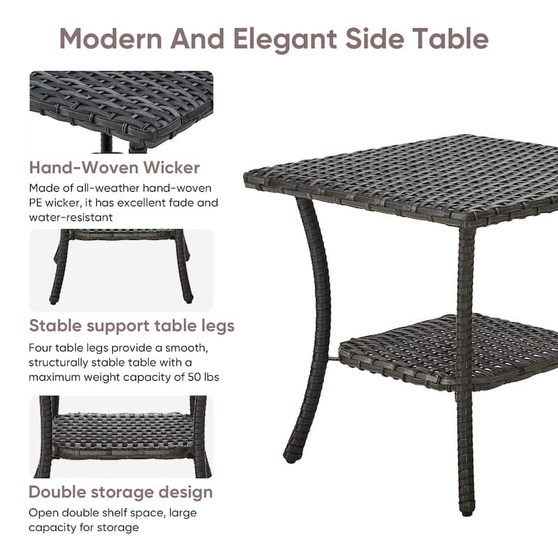 Outdoor Wicker Storage Side Table - Grey
