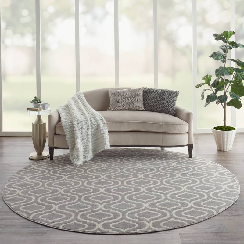 Nourison Jubilant Moroccan Trellis Area Rug - 8' Round - Grey