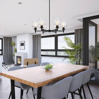 Summer Jazz 6-Light Matte Black Transitional Shaded Chandelier for Dining Rooms - 28