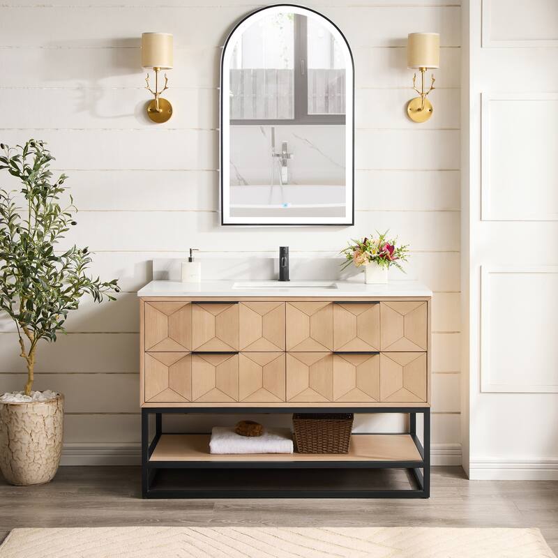 Milagro Bath Vanity with White Quartz Stone Top and Mirror