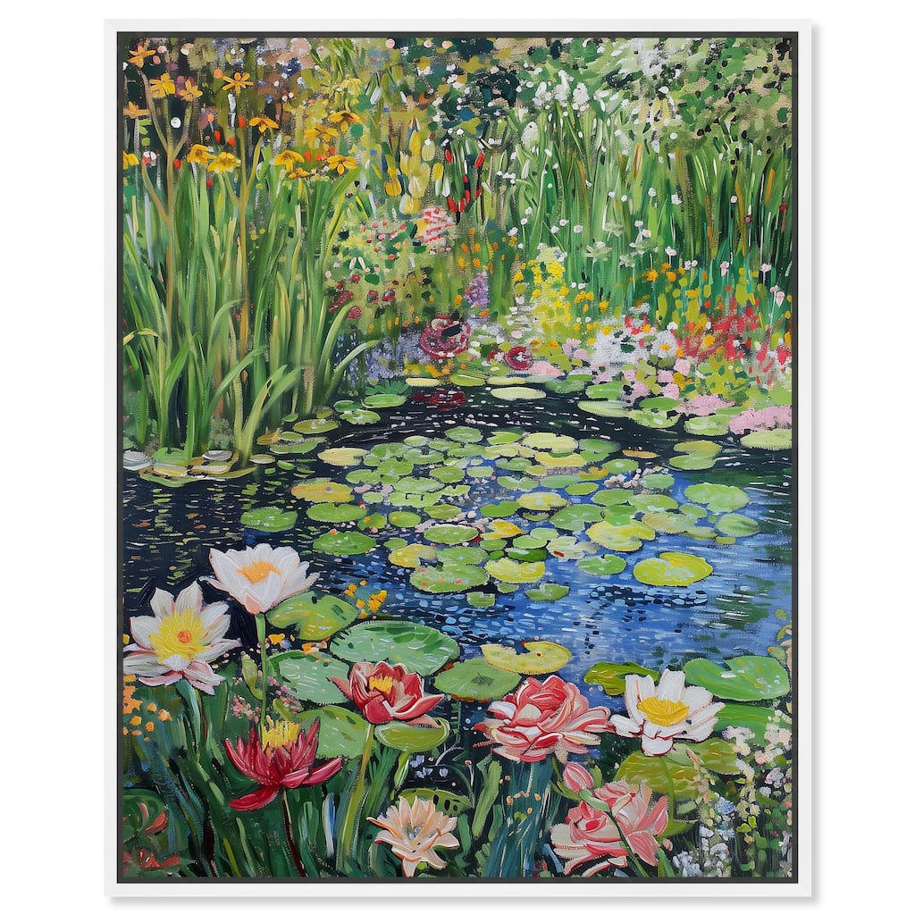 Art Remedy Impressionist Pond Framed Impressionism 1 Piece Canvas Wall Art /Monet And Van Gogh Inspired Art