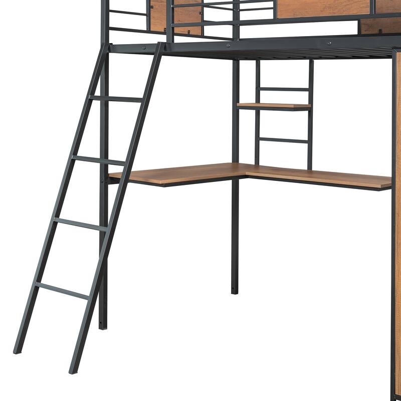 Loft bed with L-shape Desk and Wardrobe