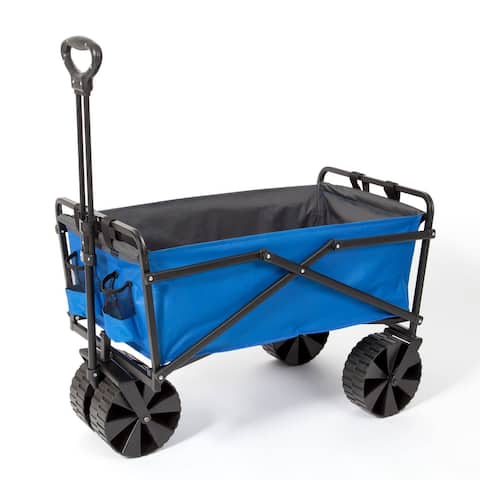 Seina 150lb Capacity Folding Steel Frame Outdoor Utility Wagon Cart, Blue/Gray - 15.84