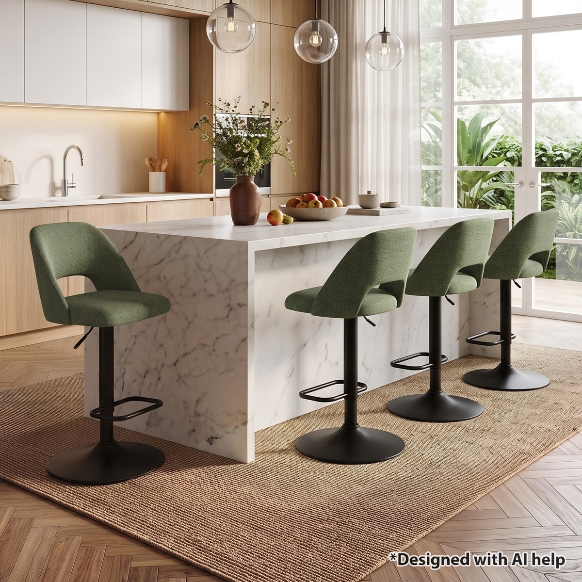 24"-32" Swivel 360 Upholstered Footrests Adjustable Height Bar Stool (Set of 4)