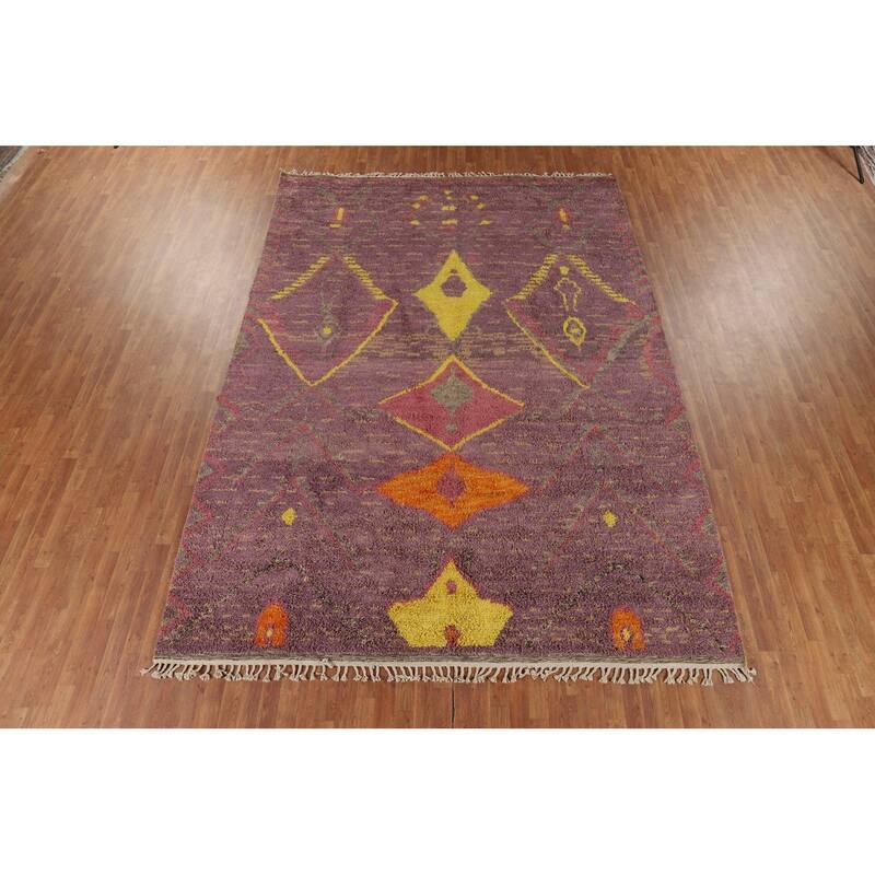 Purple Plush Moroccan Oriental Area Rug Handmade Wool Carpet - 9'0" x 12'8"