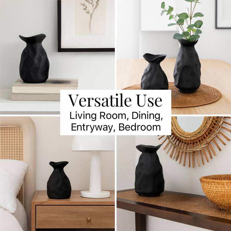 ARIA HOME Black Paper Bag Inspired Ceramic Vases Unique Modern Set of 2