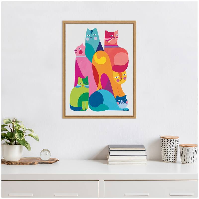 Kate and Laurel Modern Abstract Cats by Rachel Lee Framed Canvas Wall Art Print
