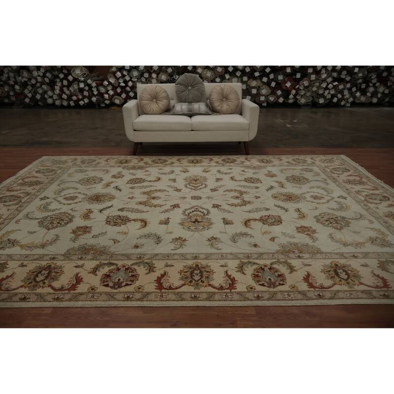Hand Knotted Oriental 100% Wool Carpet Traditional All-Over Beige & Ivories Peshawar Area Rug - 12' 4'' X 8' 10''
