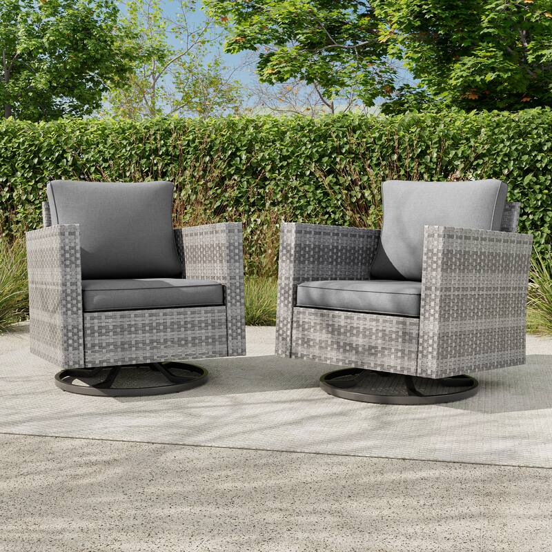 BONOSUKI 2-Piece Patio Chair Set Brown Rattan Swivel Rocking Chair Set, Outdoor Furniture PE Wicker Set - Gray/Gray