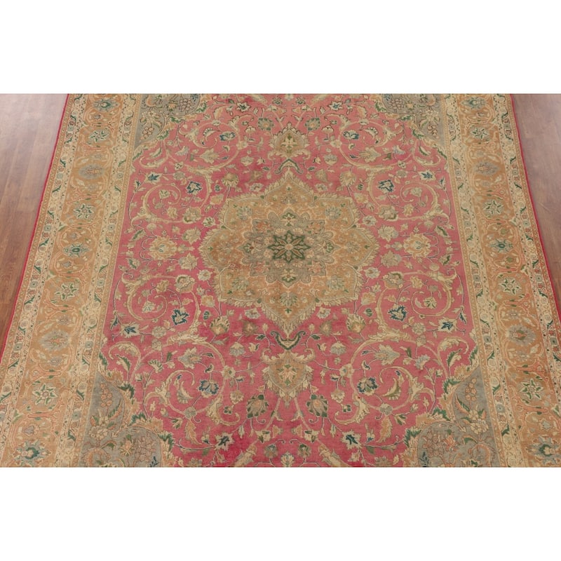 Pink Tabriz Persian Vintage Rug Handmade Wool Carpet - 8'0"x 11'2"