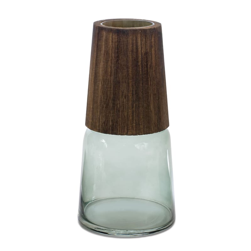 Tapered Glass Vase with Wood Accent (Set of 2)