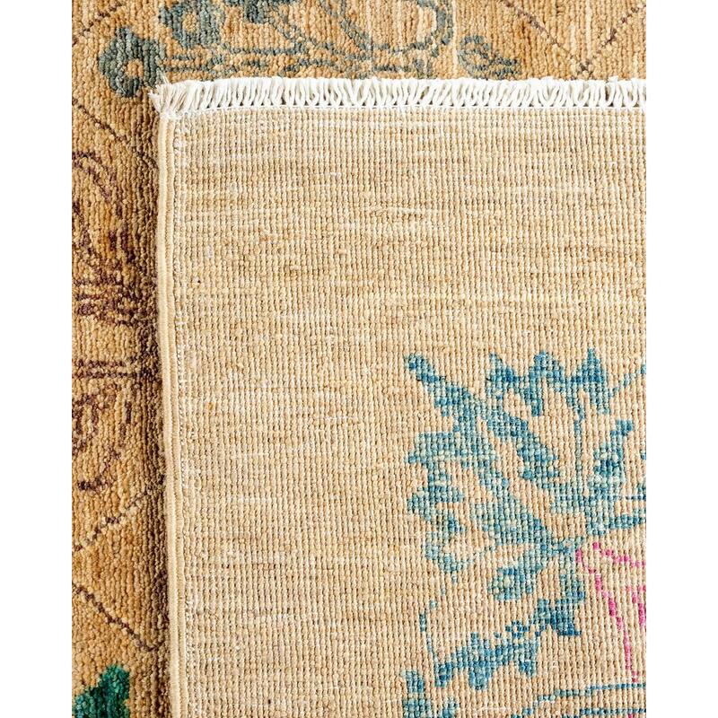 Overton Hand Knotted Wool Vintage Inspired Modern Contemporary Eclectic Beige Area Rug - 6' 5" x 8' 10"