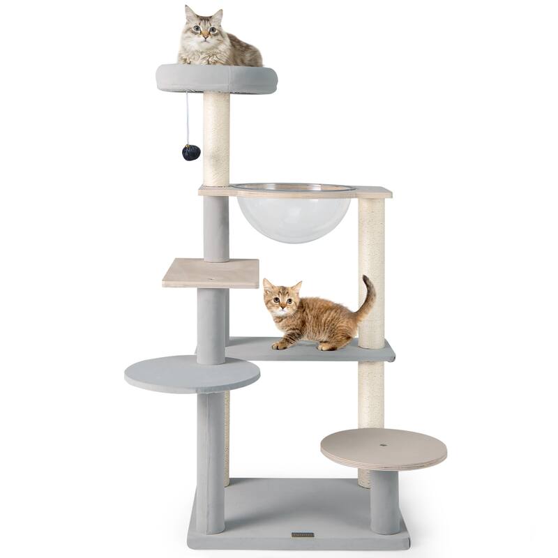Natural Multi-Level Cat Tree Plywood Sisal with Space Capsule and Perch
