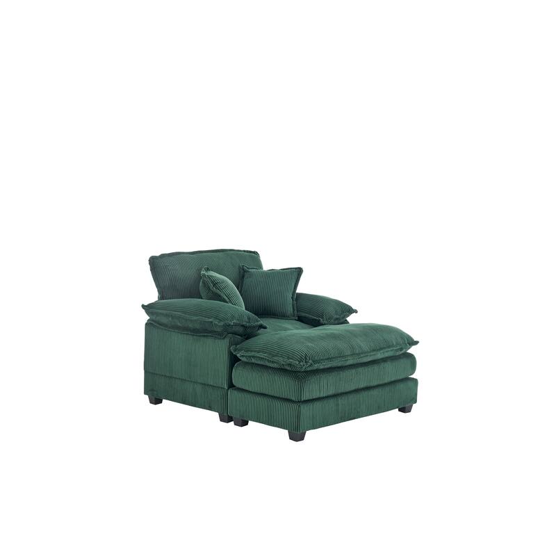 Corduroy Single Sofa Sets with Ottoman and 2 Toss Pillows, Deep Seat Design