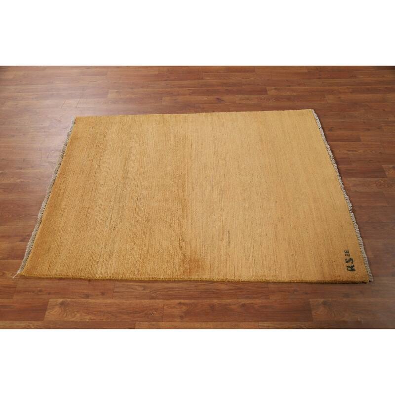 Contemproary Yellow Gabbeh Oriental Foyer Rug Handmade Wool Carpet - 3'3"x 4'7"