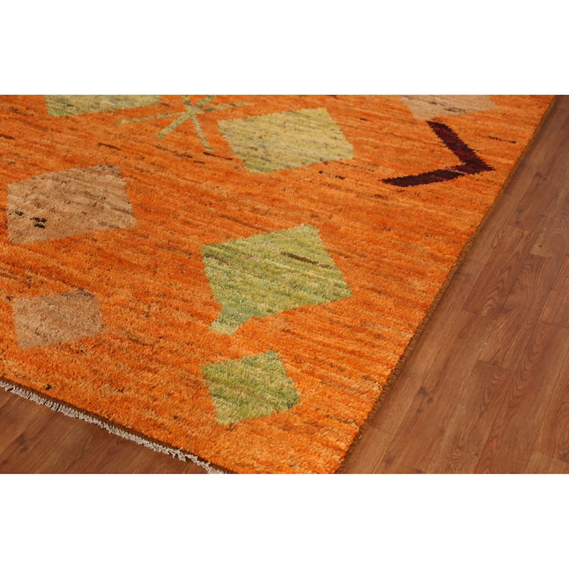 Moroccan Oriental Area Rug Handmade Geometric Orange Wool Carpet - 6'10" x 10'0"