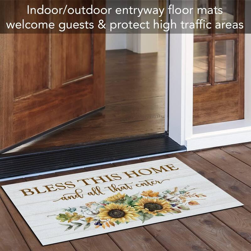 Bless This Home Fall Indoor/Outdoor Entryway Mat Made in The USA Low Profile Protective Non-Skid Rubber Backing 29.5" by 17.75"