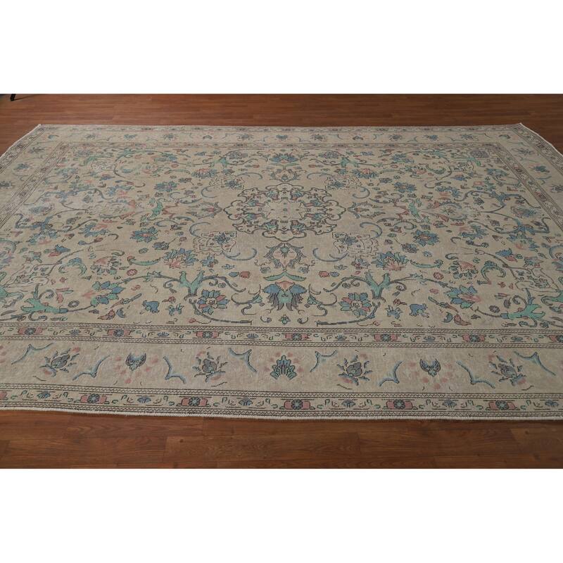 Floral Tabriz Persian Area Rug Traditional Hand-Knotted Wool Carpet - 7'9"x 10'11"