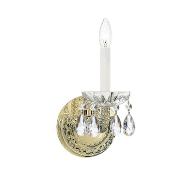 Traditional Crystal 1 Light Swarovski Strass Crystal Brass Sconce - 5'' W x 12'' H x 7'' D