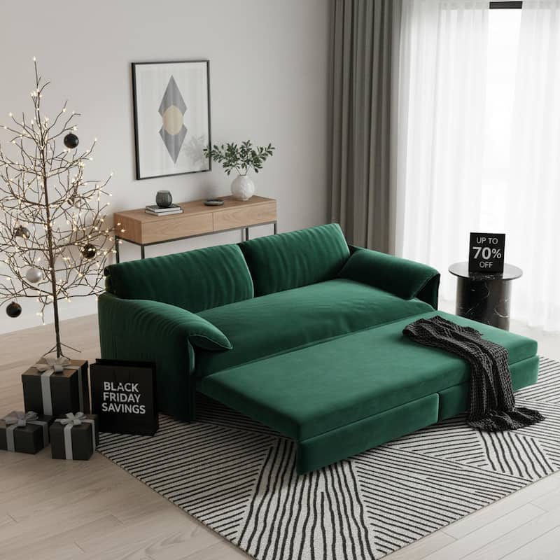 Homy Casa 3-in-1 Convertible Sofa Bed Queen Size Futon with Storage, Living Room, Bedroom, Black Friday Christmas Gift