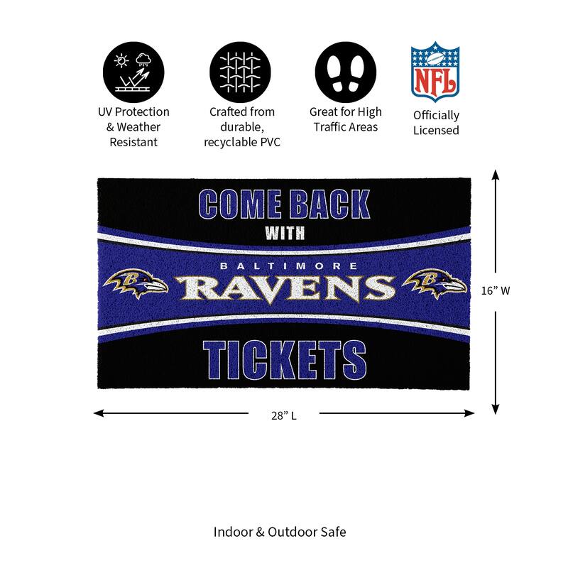 Baltimore Ravens 28 in. x 16 in. PVC "Come Back With Tickets" Trapper Door Mat