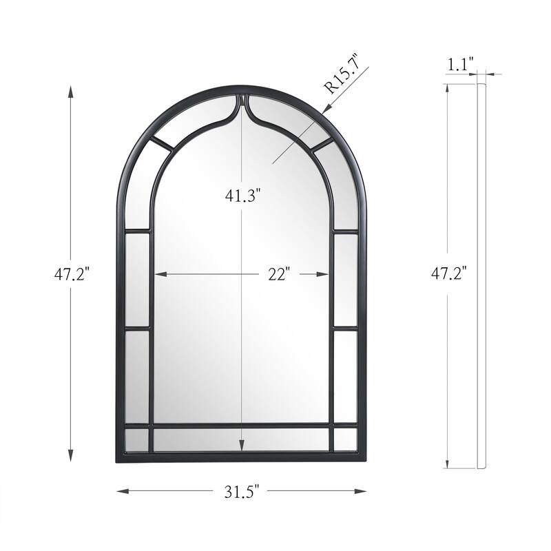 Arch Window Wall Mirror Bathroom Vanity Mirror - Black - 47.2'' H X 31.5" W x 1.1" D
