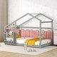 preview thumbnail 11 of 17, Twin Wooden House Bed with Shelf - Pine Wood Construction Gray