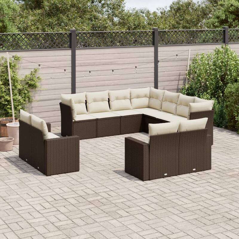 vidaXL Patio Sofa Set Brown PE Rattan 94.1 x 94.1 x 27.2 in - 24.4 x 25.8 x 27.2