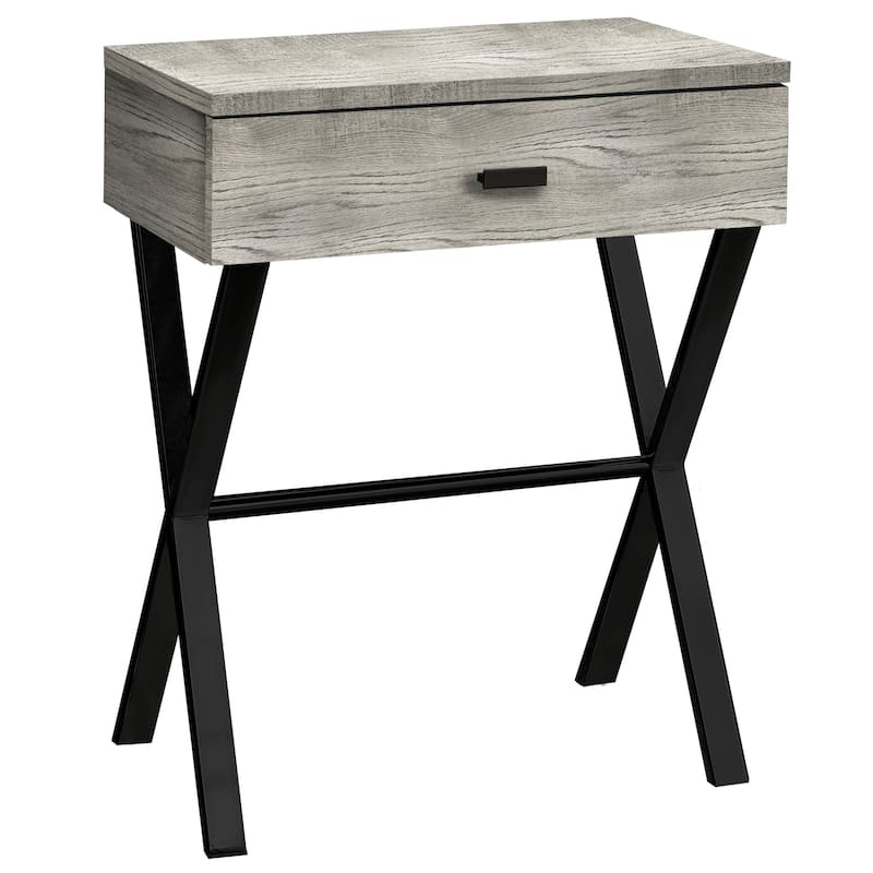 Stylish 22" End Table with Storage Drawer and Silver Metal Base Wood Top Perfect for Bedroom or Living Room - Black-Grey