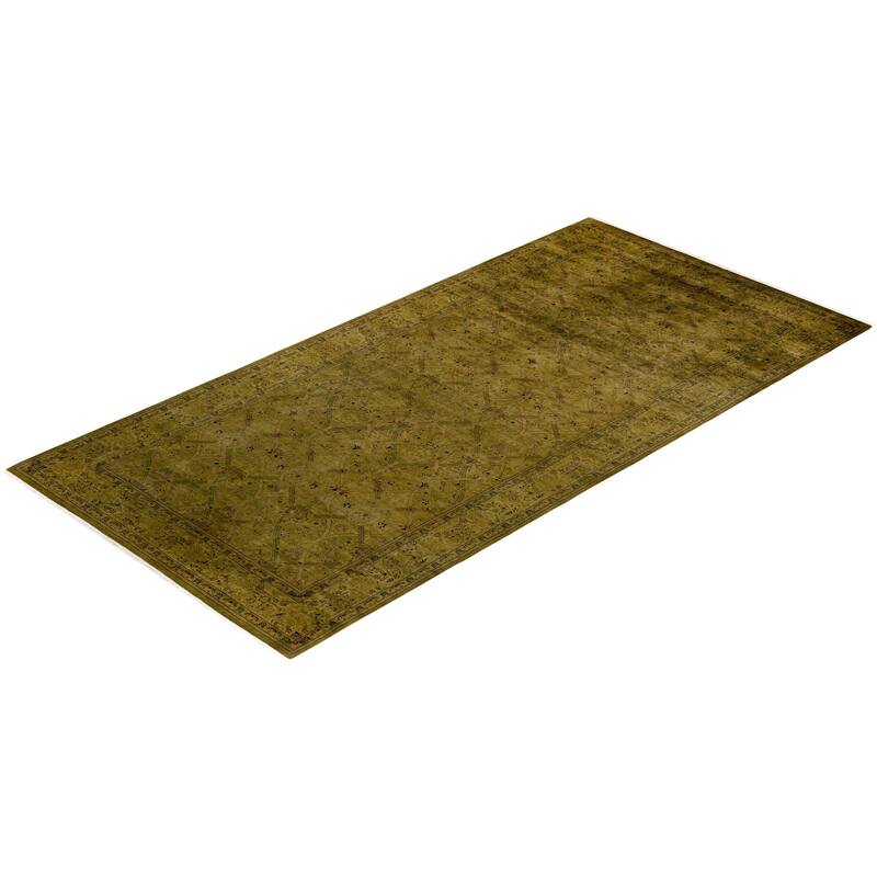 Overton Hand Knotted Wool Vintage Inspired Modern Contemporary Overdyed Green Area Rug - 6' 1" x 12' 4"