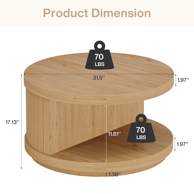 31.5" Round Industrial Coffee Table with Storage