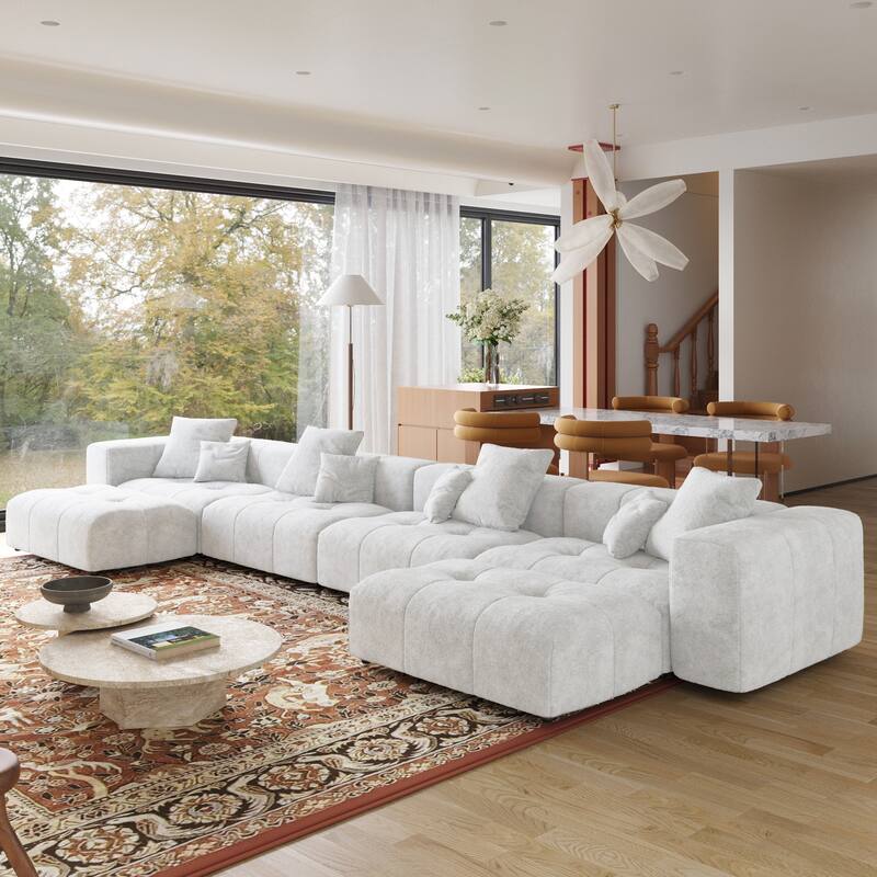 Extra Large U Shaped Linen Modular Sectional Couch with Ottoman for Living Room