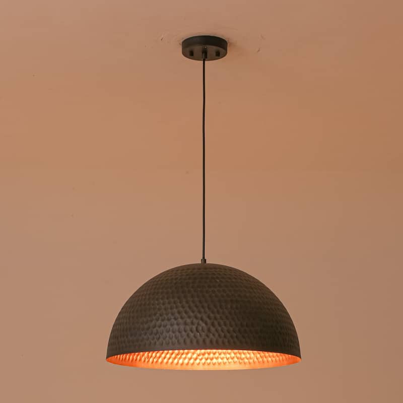 19.7" 1-Light Modern Industrial Black/Green Hand-Hammered Iron Dome Pendant Light for Dining Room