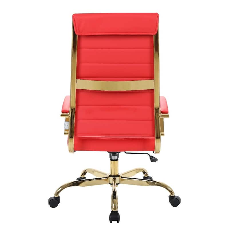 LeisureMod Benmar High-Back Leather Office Chair With Gold Frame - Red - 24.5"Dx22.5"Wx46"H