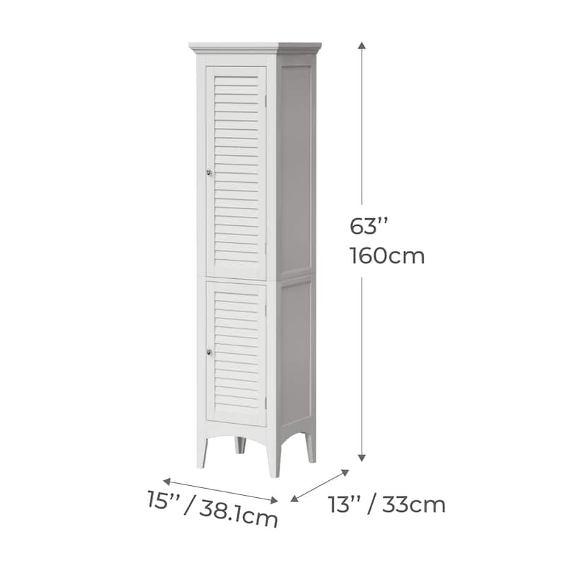 Teamson Home 62.99 in. H White Bathroom Linen Tower Cabinet with 2 Shutter Doors, Freestanding Storage Organizer