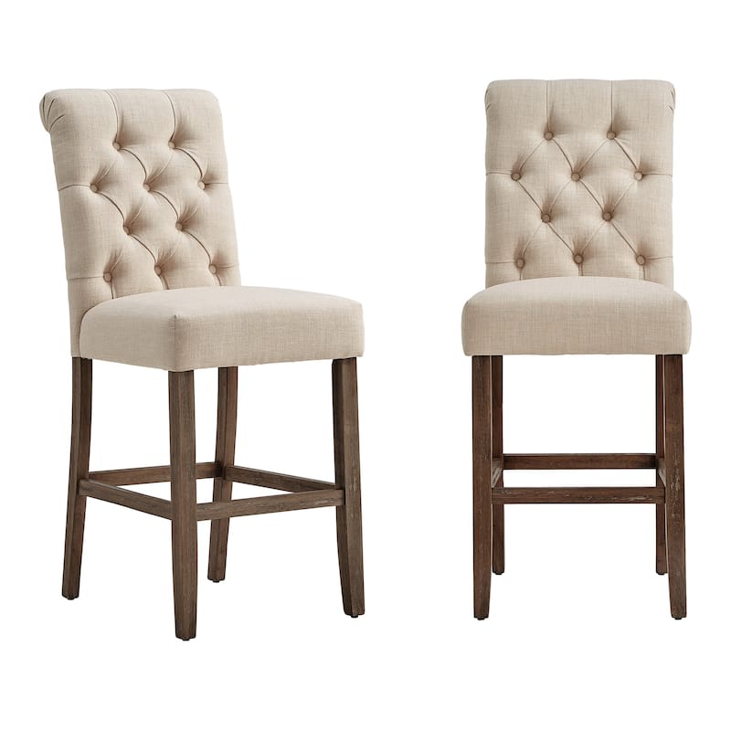 Krakova Tufted Rolled Back Stools (Set of 2) - Beige - Bar Height
