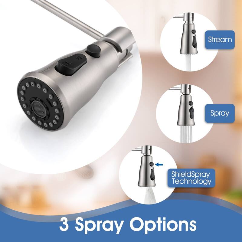Wall Mounted Kitchen Sink Faucet with Pull Down Sprayer Kitchen Faucet Stainless Steel Basin Taps with 3 Functions Sprayer