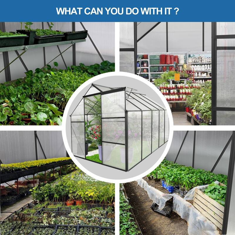 6x10 FT Polycarbonate Greenhouse Raised Base and Anchor Aluminum