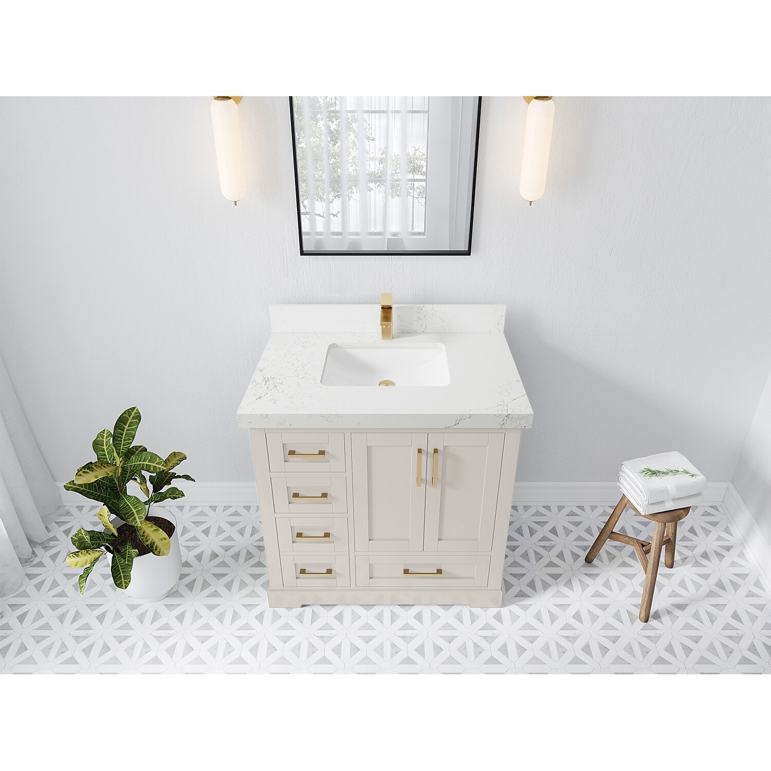Willow Collections 36 in. W x 22 in. D Boston Center Right Offset Sink Bathroom Vanity With Counter top