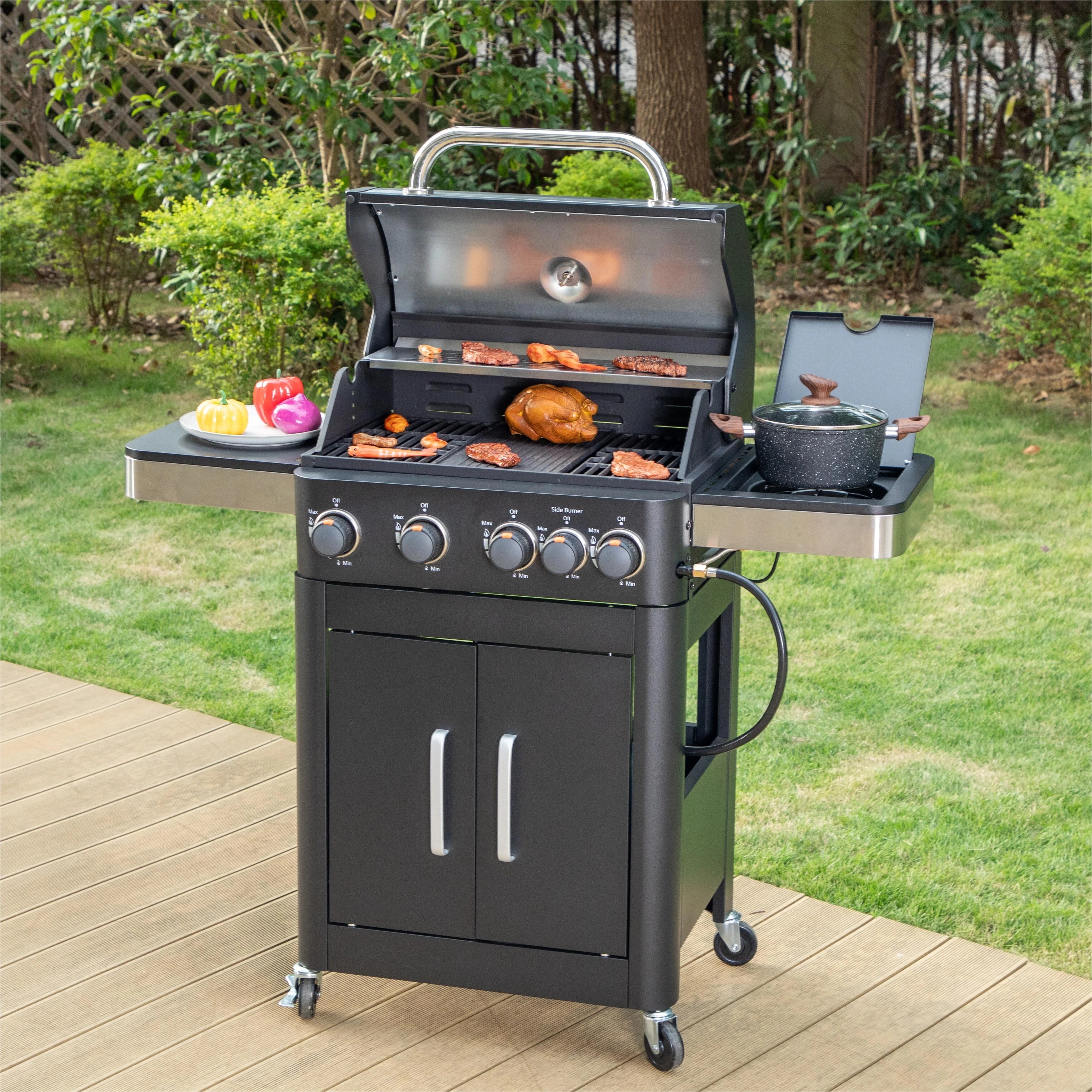 4 Burner Propane Gas Grills Stainless Steel Cabinet Style with Side Side Sear Burners Built in Thermometer LED Controls Bed Bath Beyond 40325438