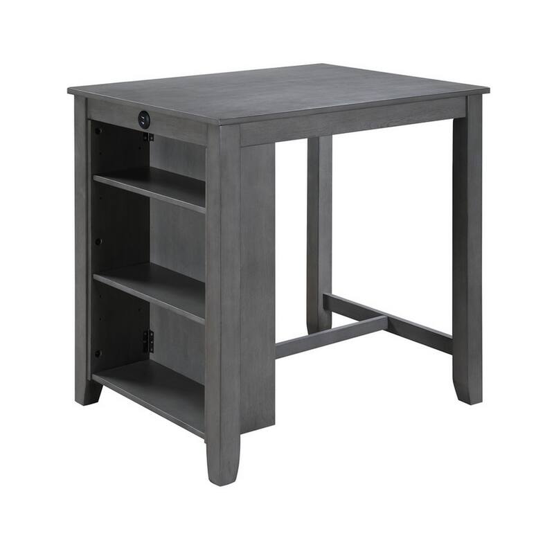 Ham 3 Piece Counter Height Compact Dining Table, Chair Set, Gray Wood