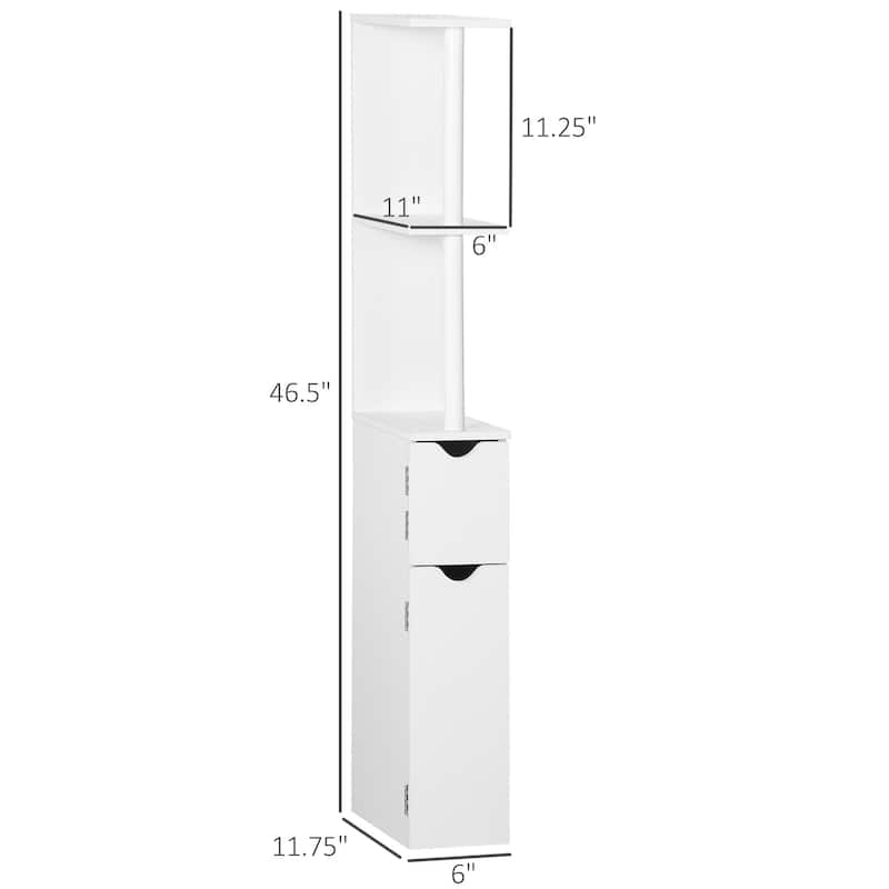 Tall Bathroom Storage Cabinet, Linen Tower with 2 Open Shelves and 2 Door