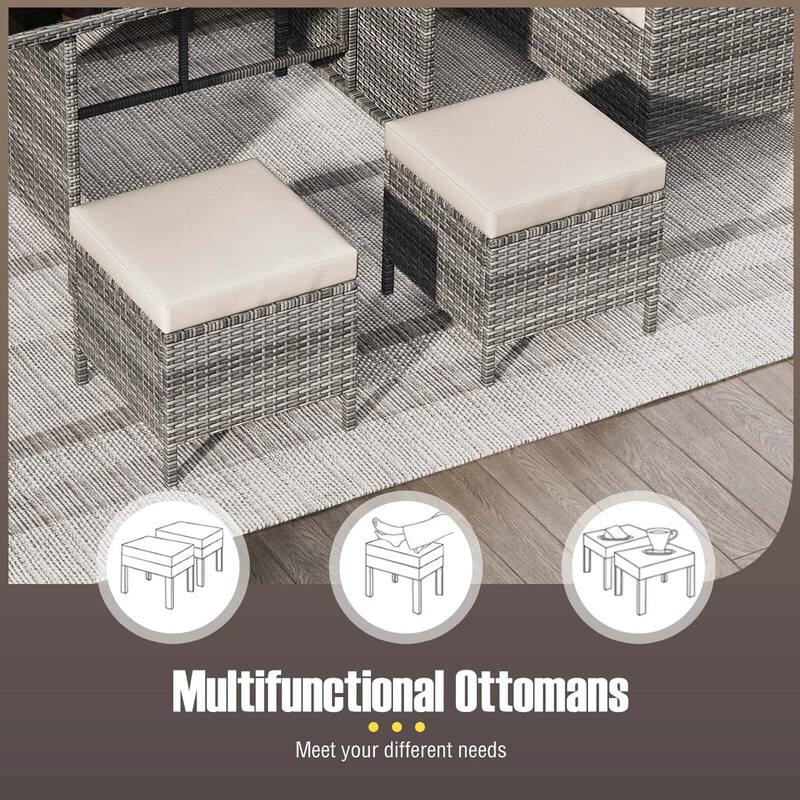 Costway 7 PCS Patio Dining Furniture Set PE Rattan Sectional Sofa Set - See Details
