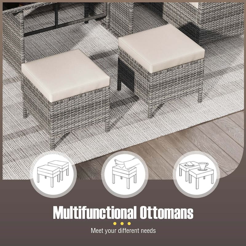 Gymax Set of 7 Dining Furniture Set PE Rattan Sectional Sofa Set Patio