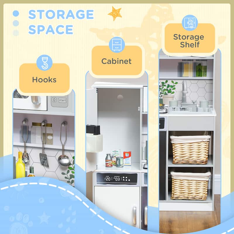 Kids Pretend Play Toy Kitchen w/ Light,Sounds,Coffee Machine,Ice Maker